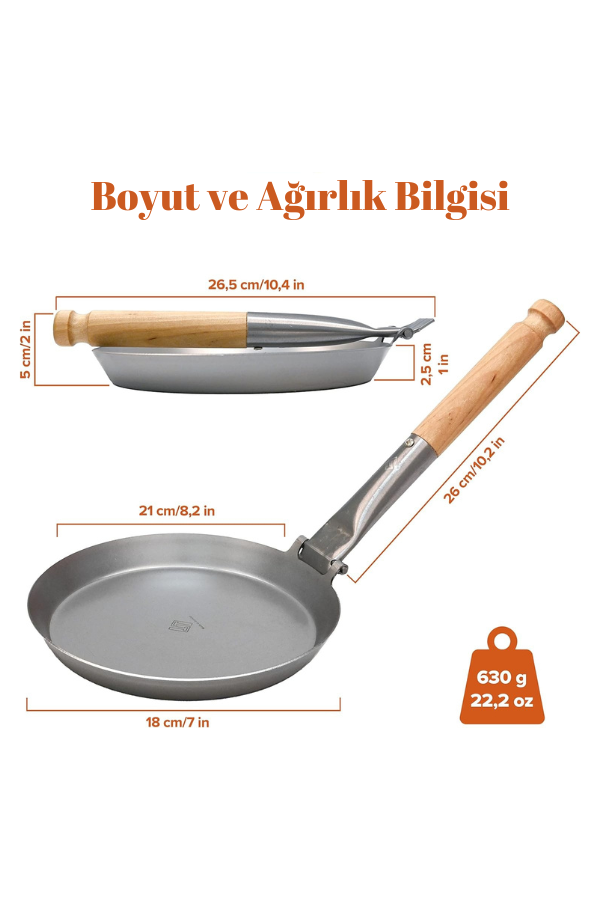 Tantobuscraft Katlanır Karbon Çelik Kamp Tavası-İsveç Üretimi(Ahşap Sap)
