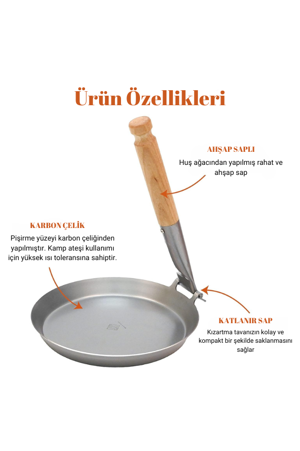 Tantobuscraft Katlanır Karbon Çelik Kamp Tavası-İsveç Üretimi(Ahşap Sap)